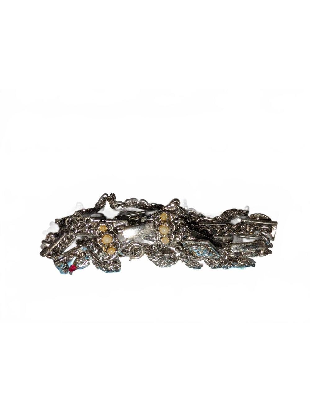 Vintage Judy lee Silver Tone Charm Bracelet missing some stones